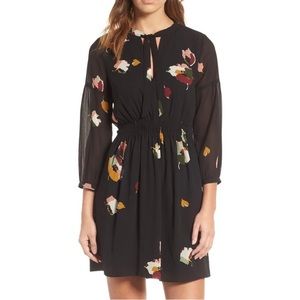 Madewell Painted Floral Tie Neck Dress XS